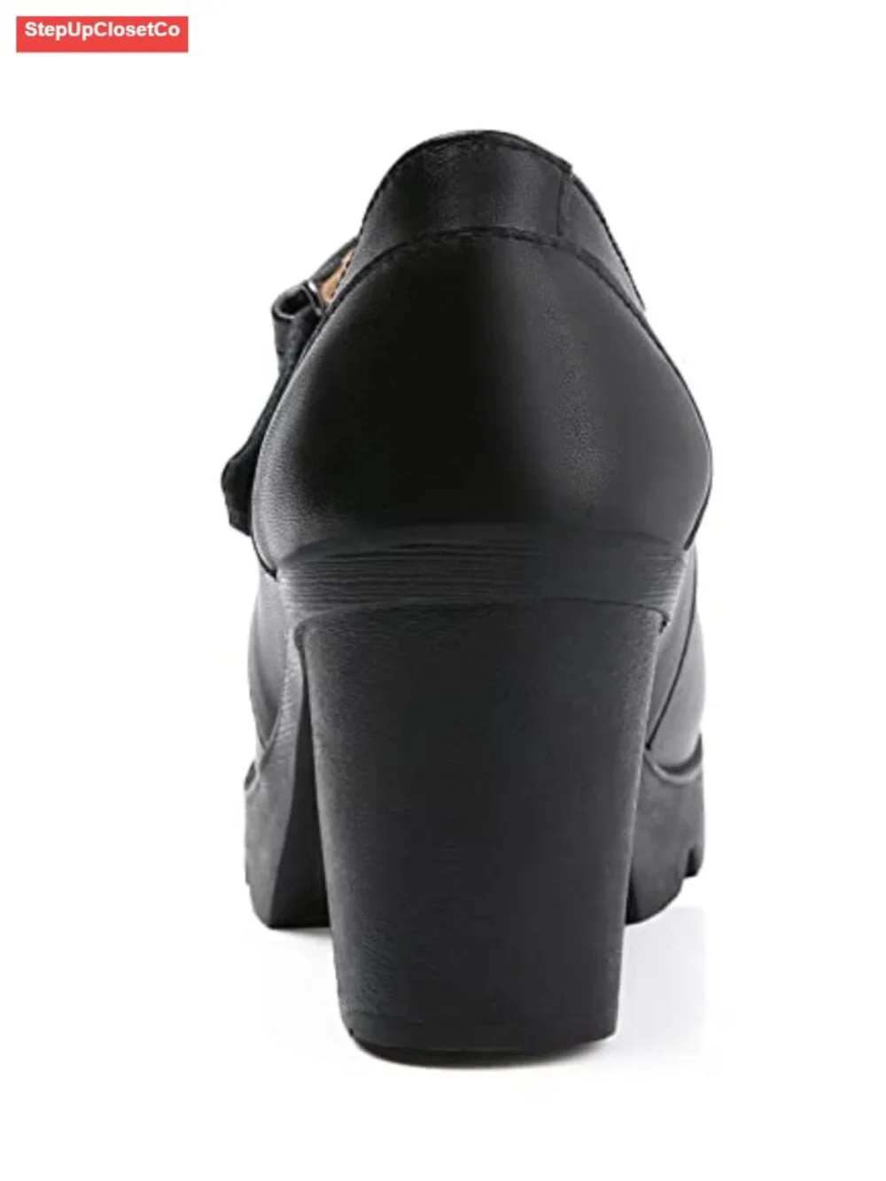Women's Leather Classic Mid Heel Mary Jane Square Toe Oxfords Platform Dress